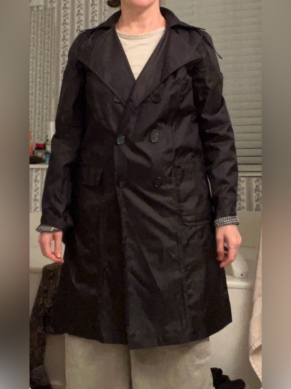 Classic Black Double-Breasted Trench Coat - Women S